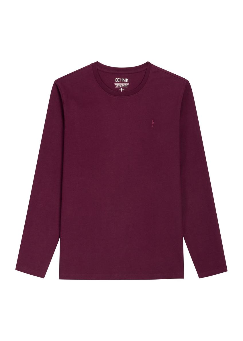 Men's burgundy cotton longsleeve LSLMT-0013-4D(Z26) - front product view, on white background.