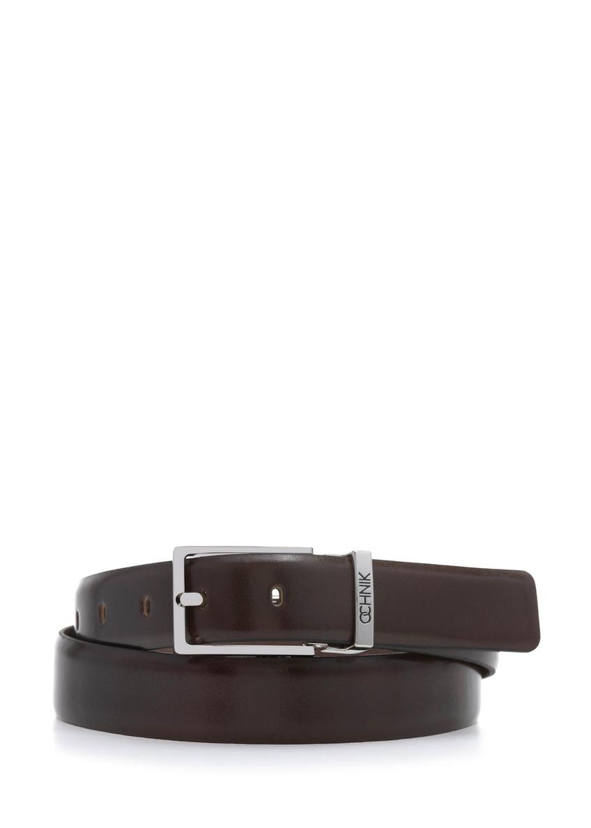 Brown men's leather belt PASMS-0263-1I(W26), front product view on white background.