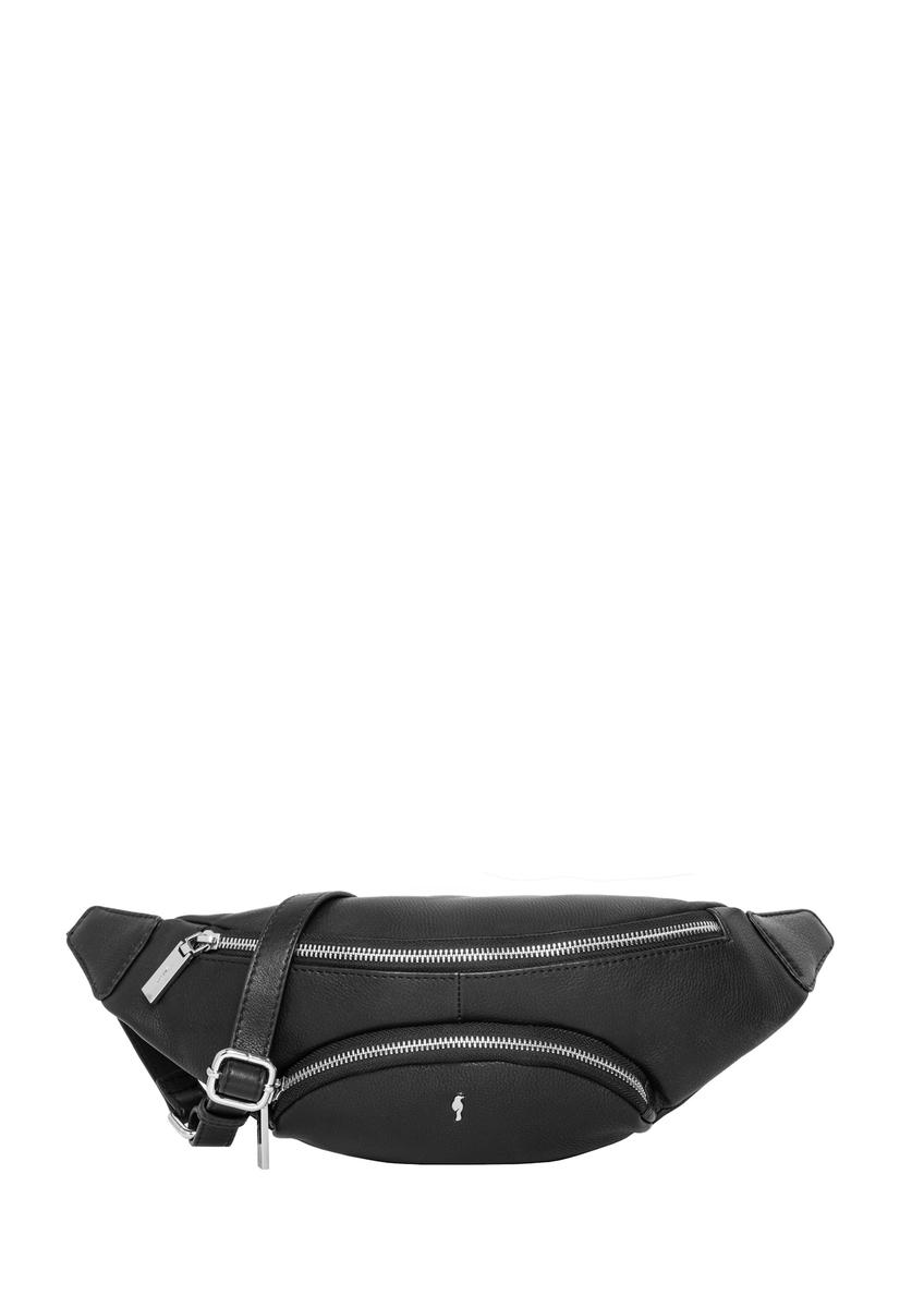 Black leather waist bag TORES-1379-99(Z26), front product view on white background.