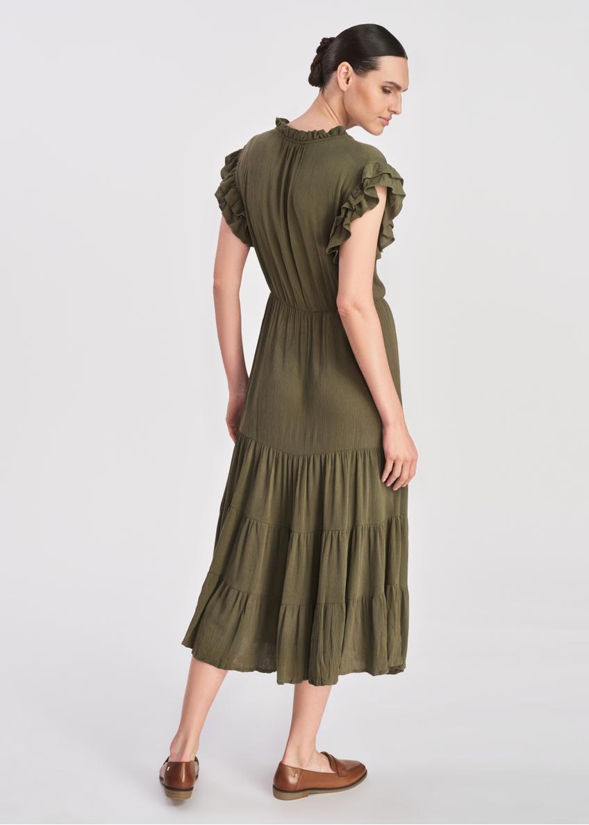 Long khaki dress SUKDT-0187-54(W25), product view on model. Full silhouette visible.