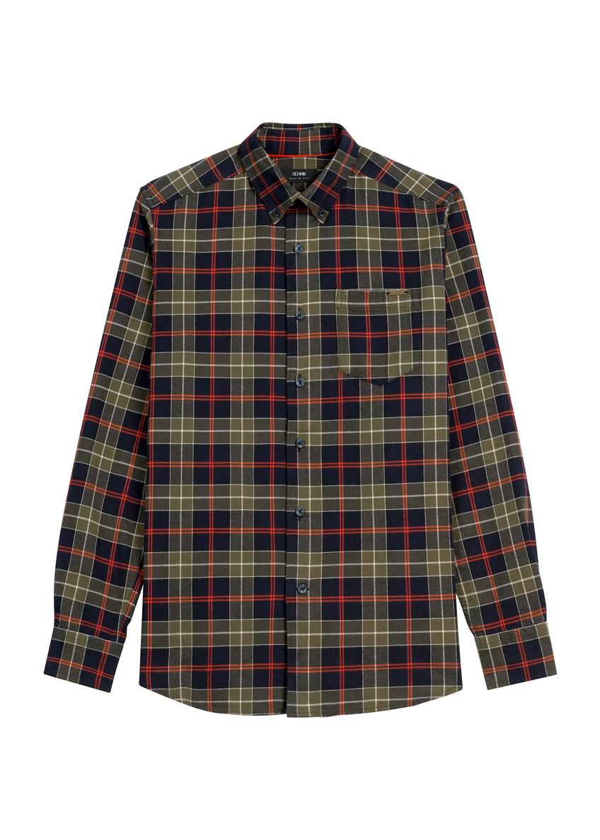 Men's khaki checkered shirt KOSMT-0344-55(Z25)