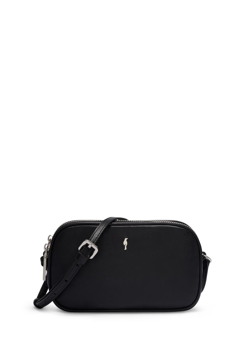 Small black leather women's handbag TORES-1152-99(W26), front product view on white background.