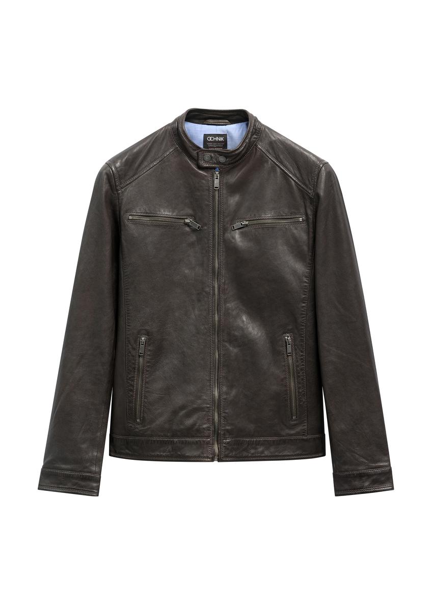 Dark brown men's leather jacket KURMS-0326-1I(W26)