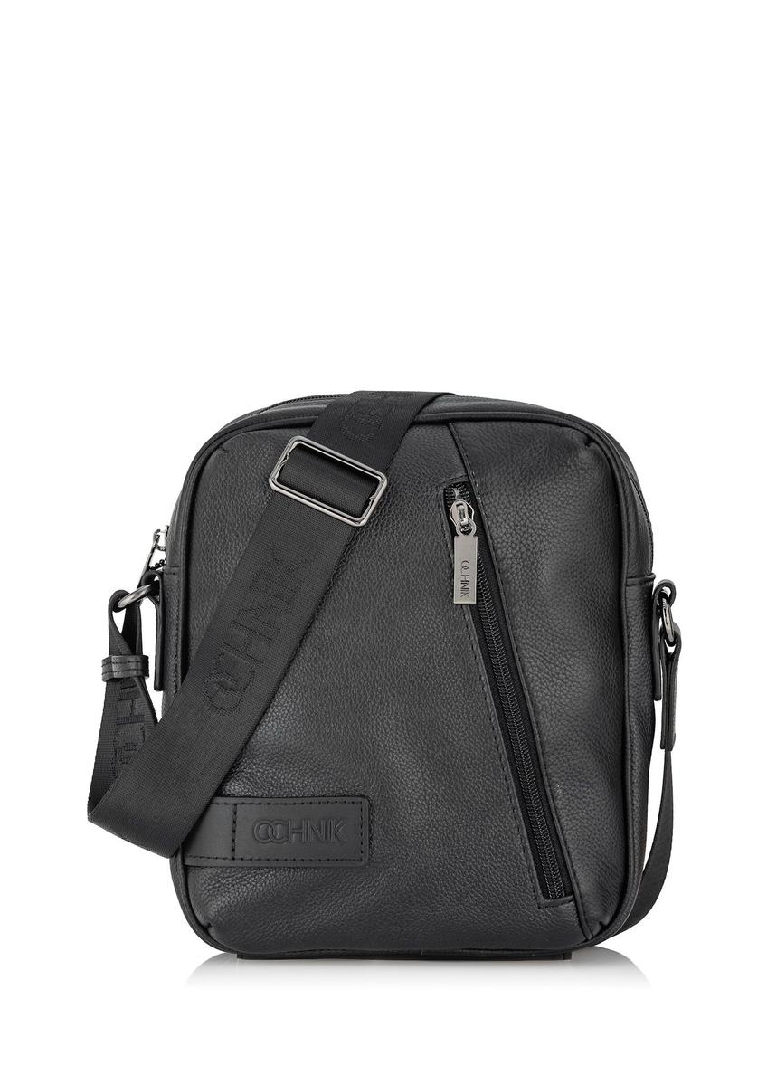 Black leather men's bag TORMS-0251B-99(Z25), front product view on white background.