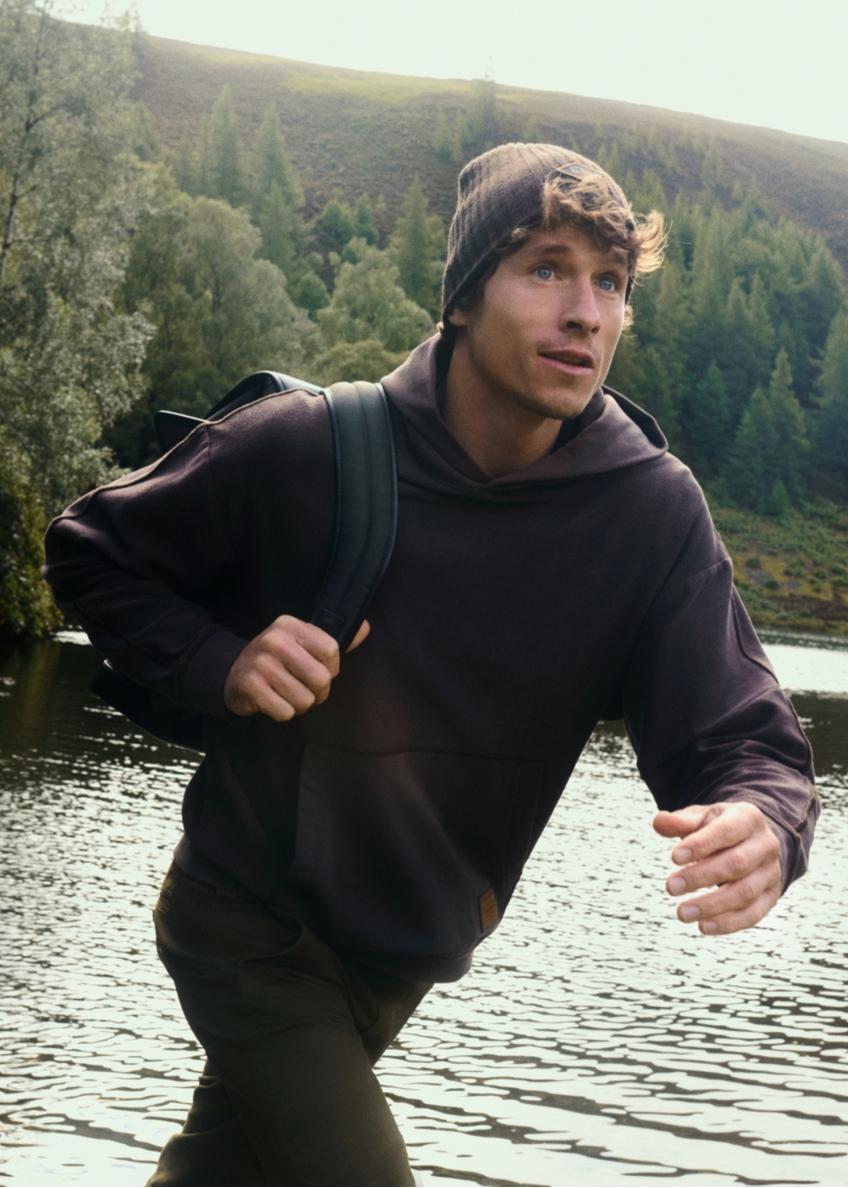 Dark brown cotton men's hoodie BLZMT-0086-1I(Z26)
