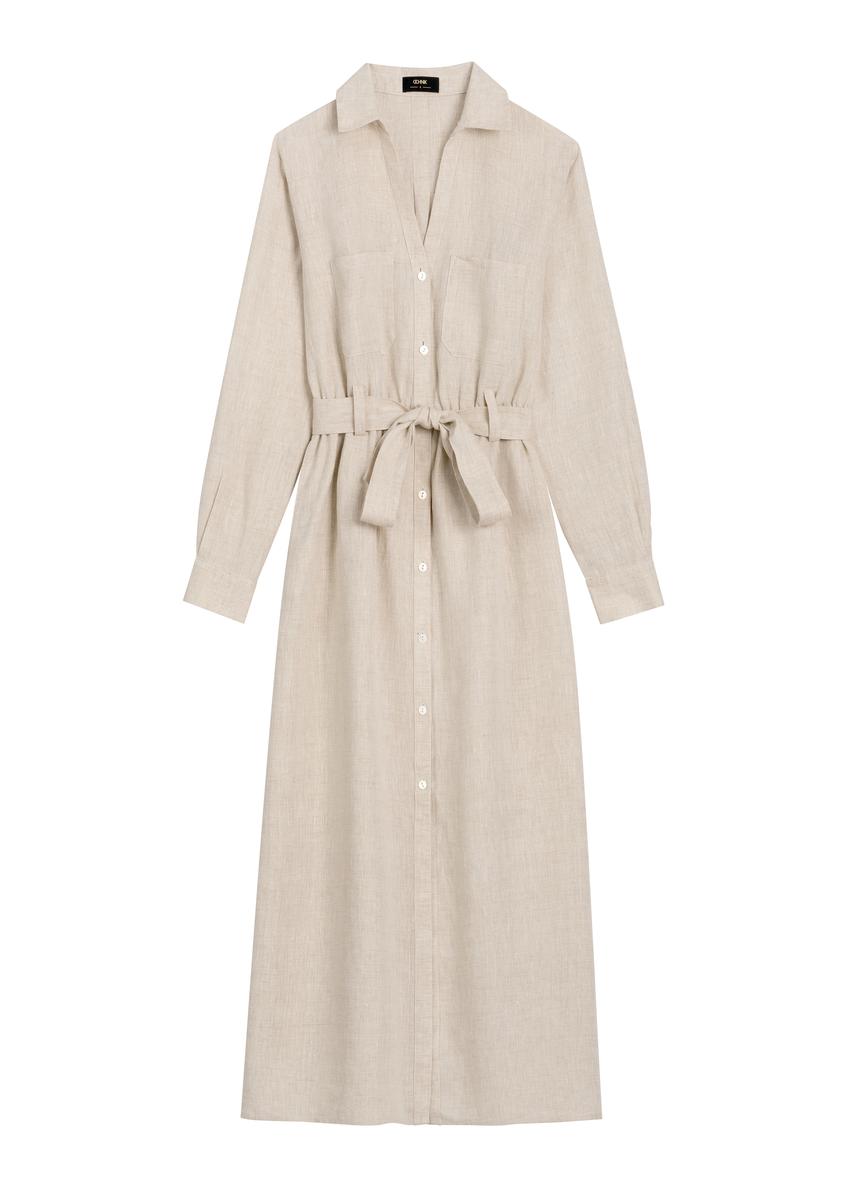 Beige linen midi dress SUKDT-0282-1A(W26)