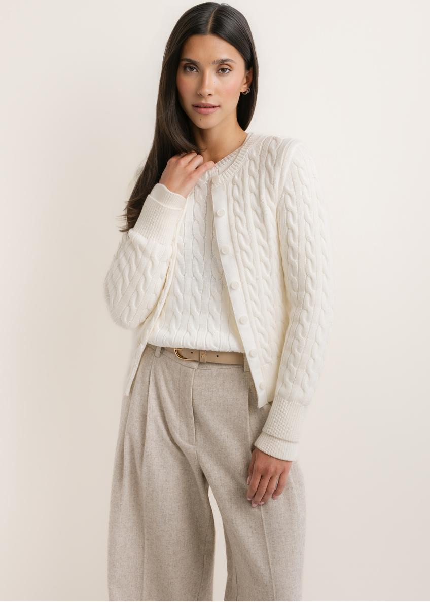 Cream cotton women's cardigan KARDT-0067-0B(Z26)