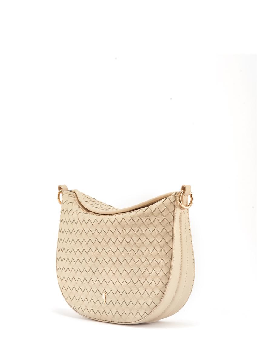 Cream braided leather messenger bag TORES-1109-12(W25)