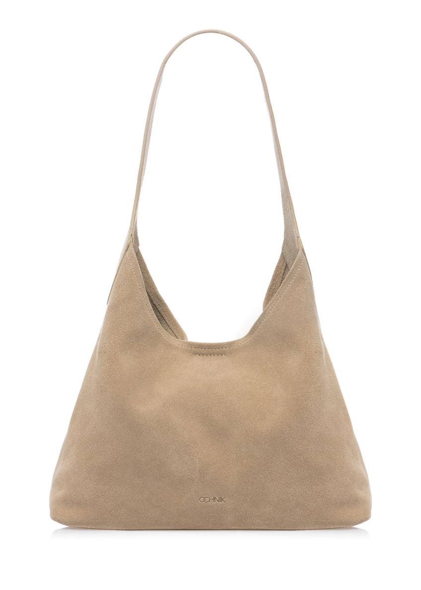 Cream suede women's handbag TORES-1308-0B(W26), front product view on white background.