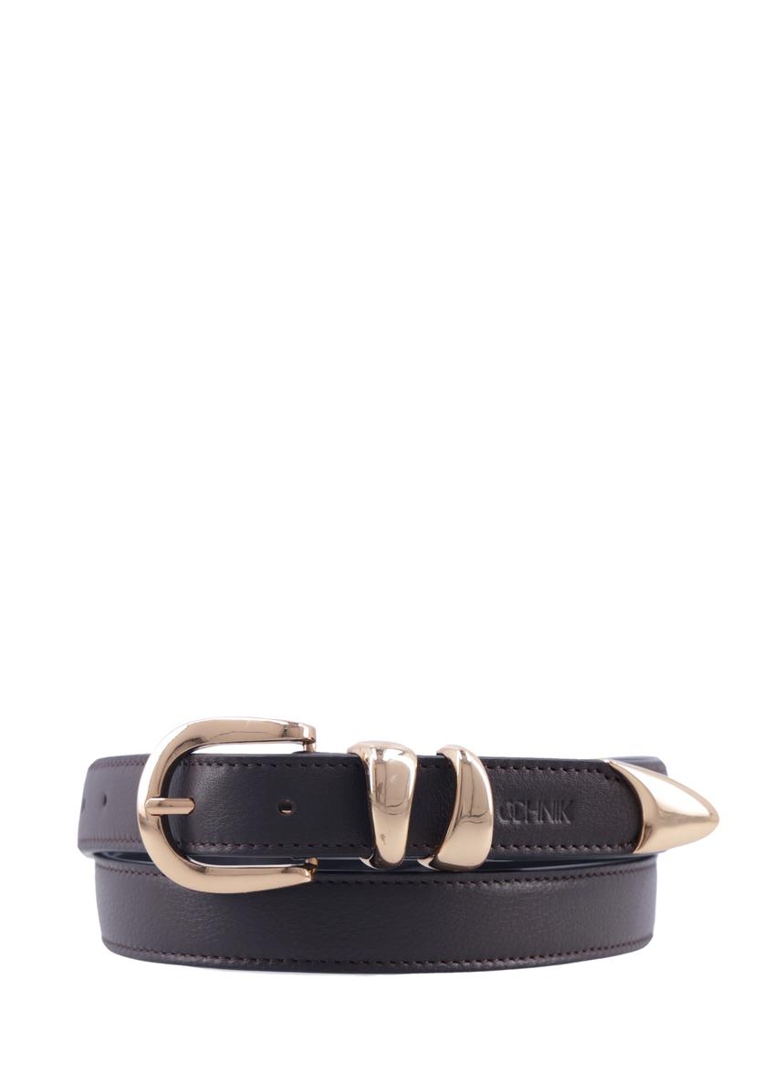 Dark brown leather women's belt PASDS-0347-1I(Z26), front product view on white background.