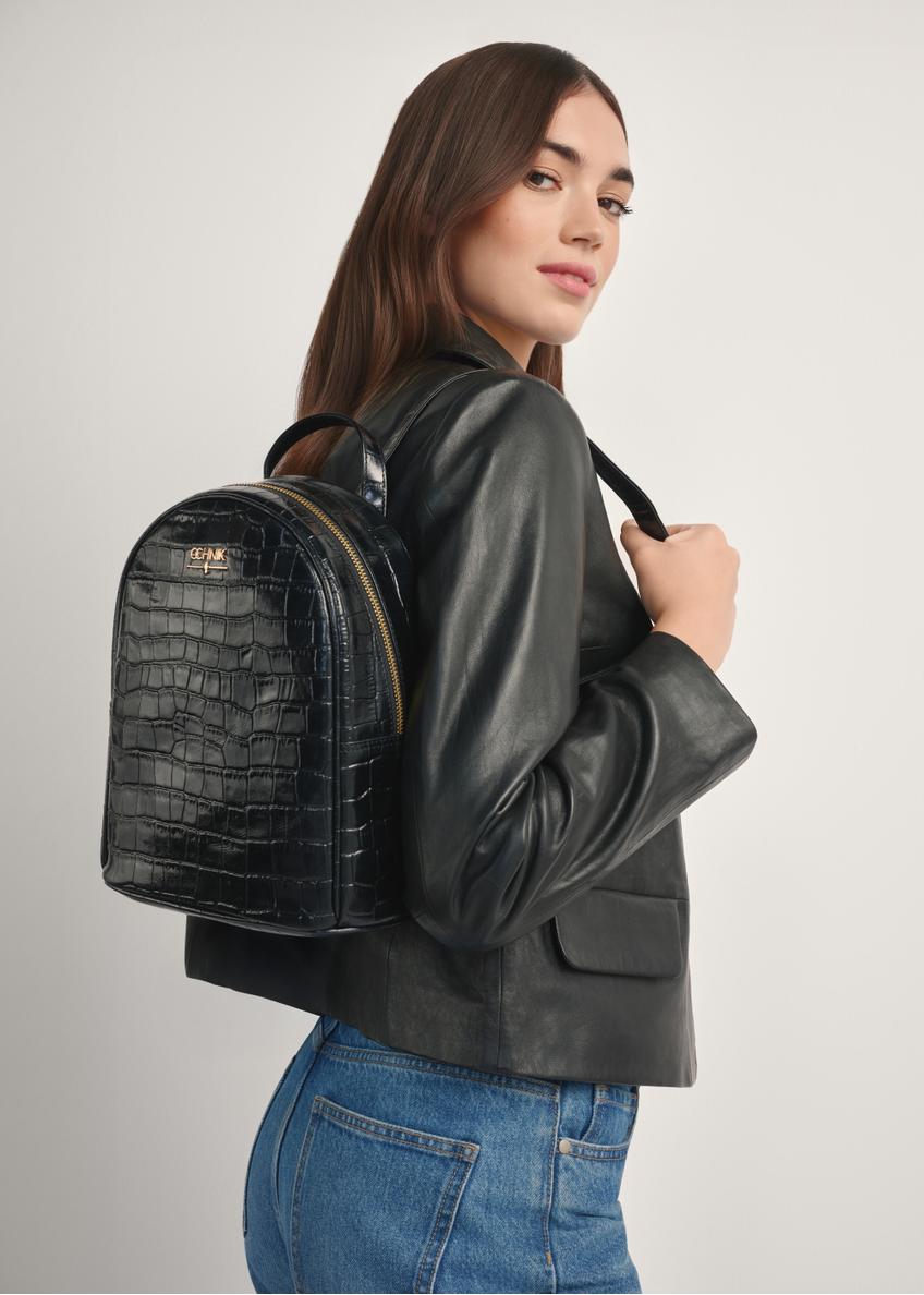 Black croco leather women's backpack TORES-1236-9G(W26)