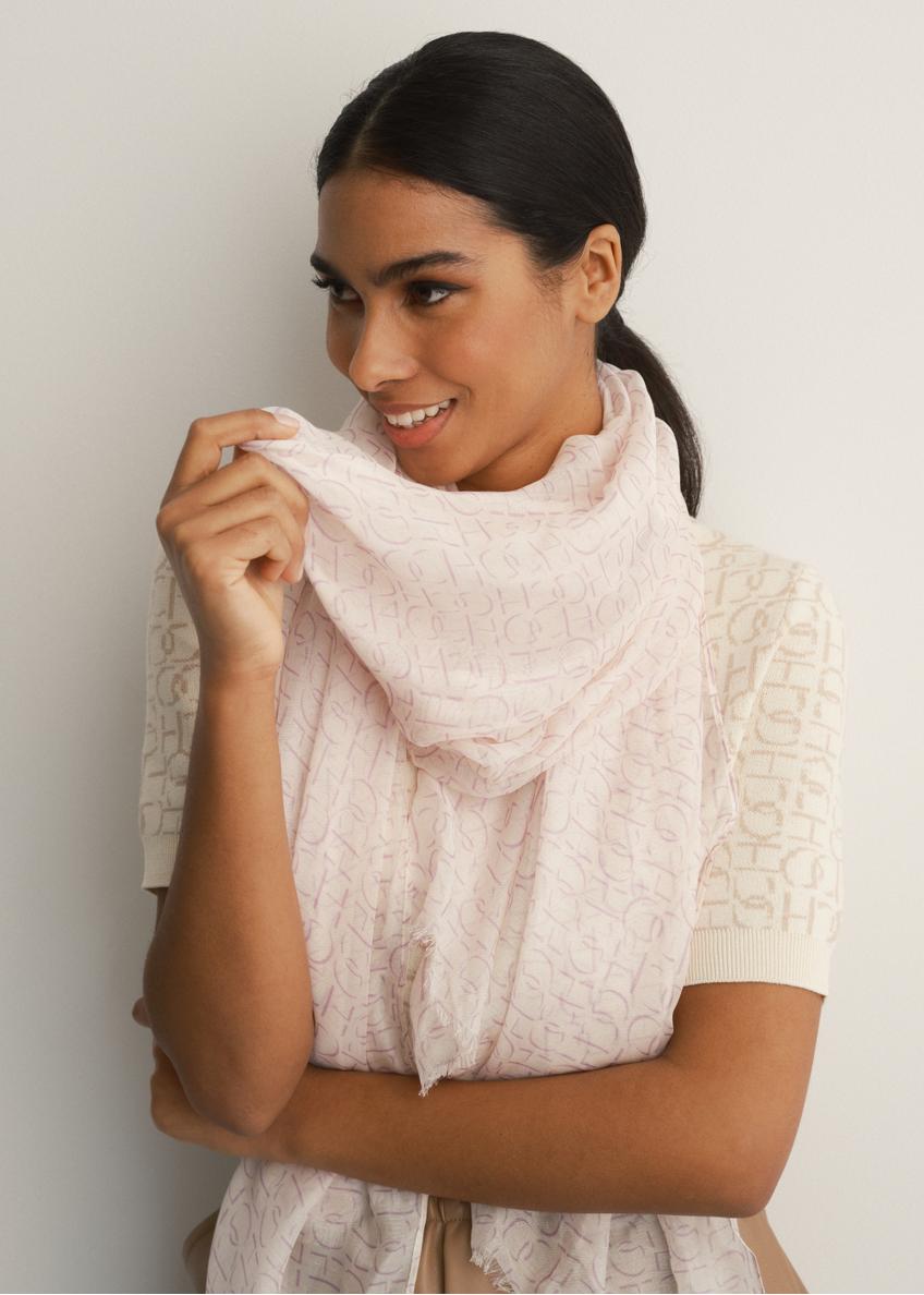 Beige women's scarf with monogram SZADT-0156-81(W23)-01