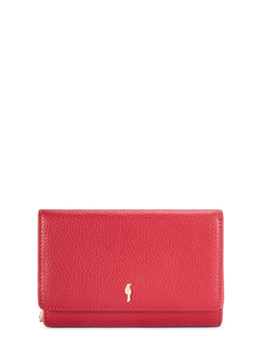 Large red leather women's wallet PORES-0801R-4B(W26), front product view on white background.