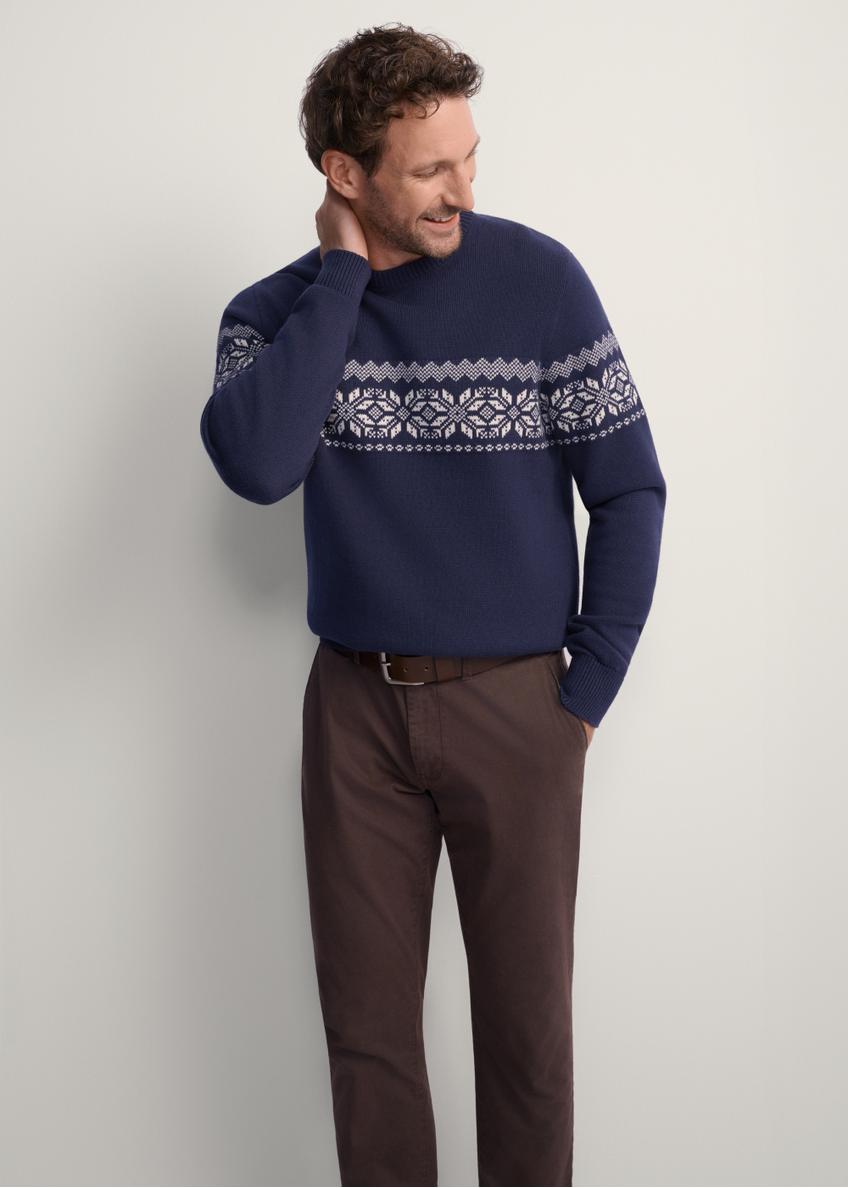 Navy blue men's sweater SWEMT-0177-68(Z25), front view of the product on the model. Half of the silhouette visible.