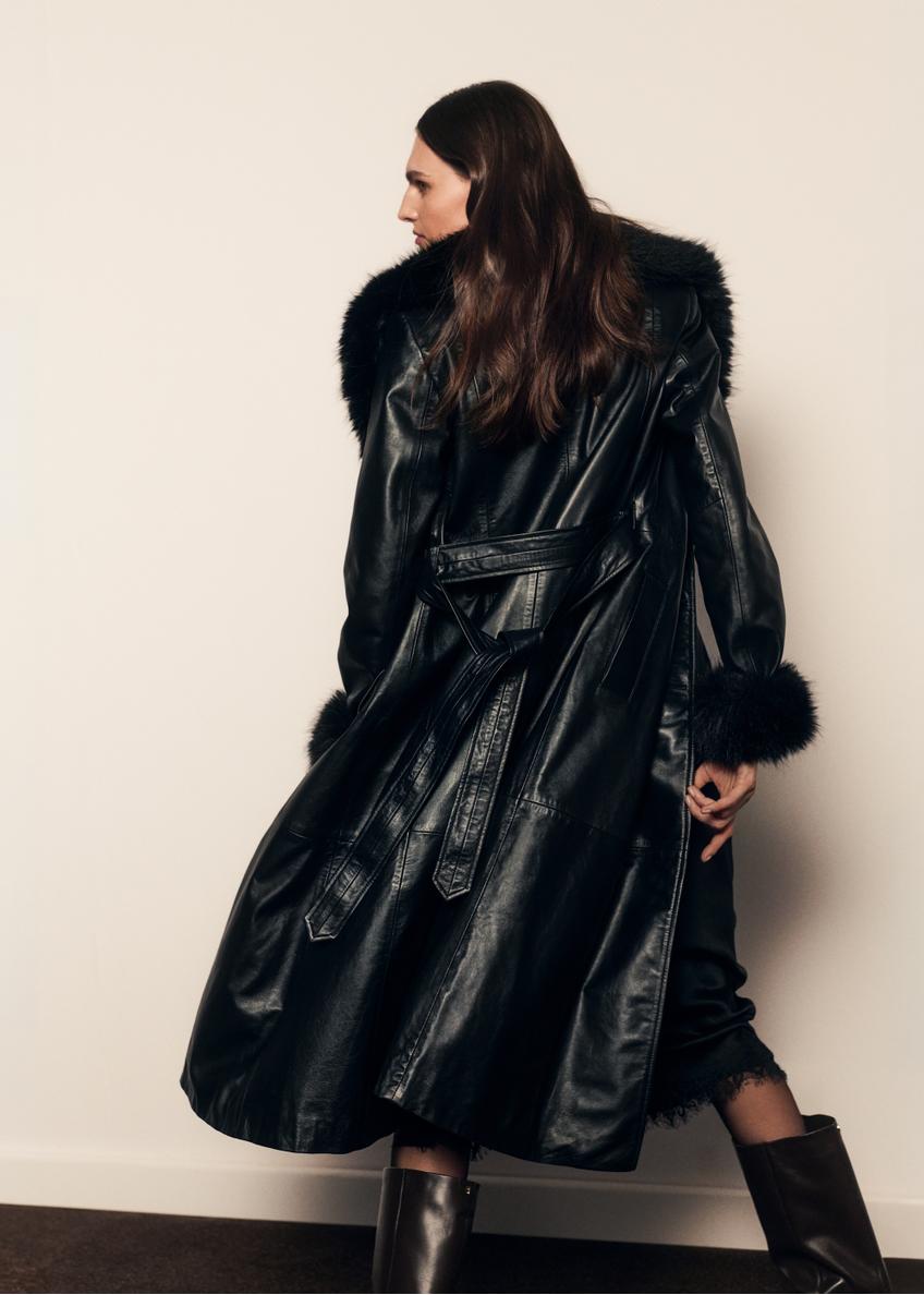 Women's black leather coat KURDS-0617-99(Z26)