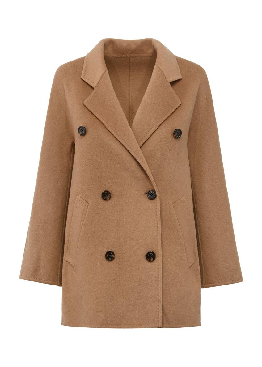 Short women's coat in camel color PLADT-0059-24(W25)-05
