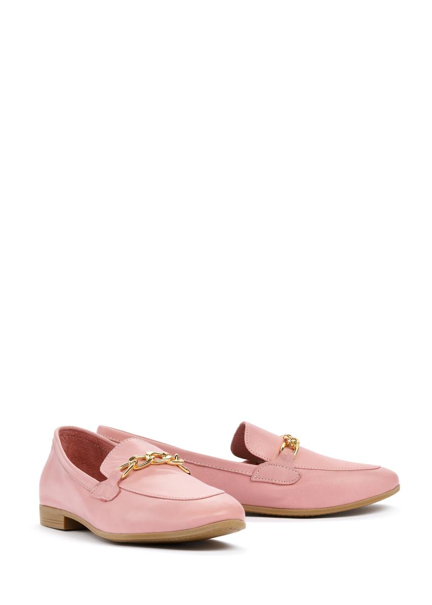 Women's pink leather loafers with chain BUTYD-0914-31(W25)