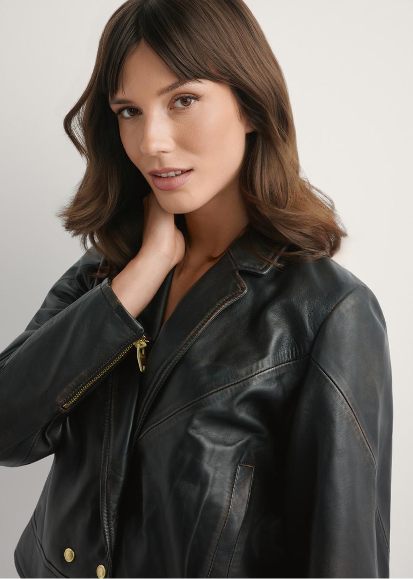 Women's vintage short leather jacket KURDS-0573-9J(W26)