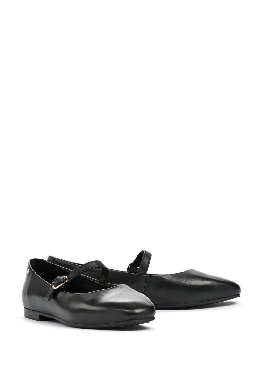 Black leather ballet flats with strap BUTYD-1145-99(W25)