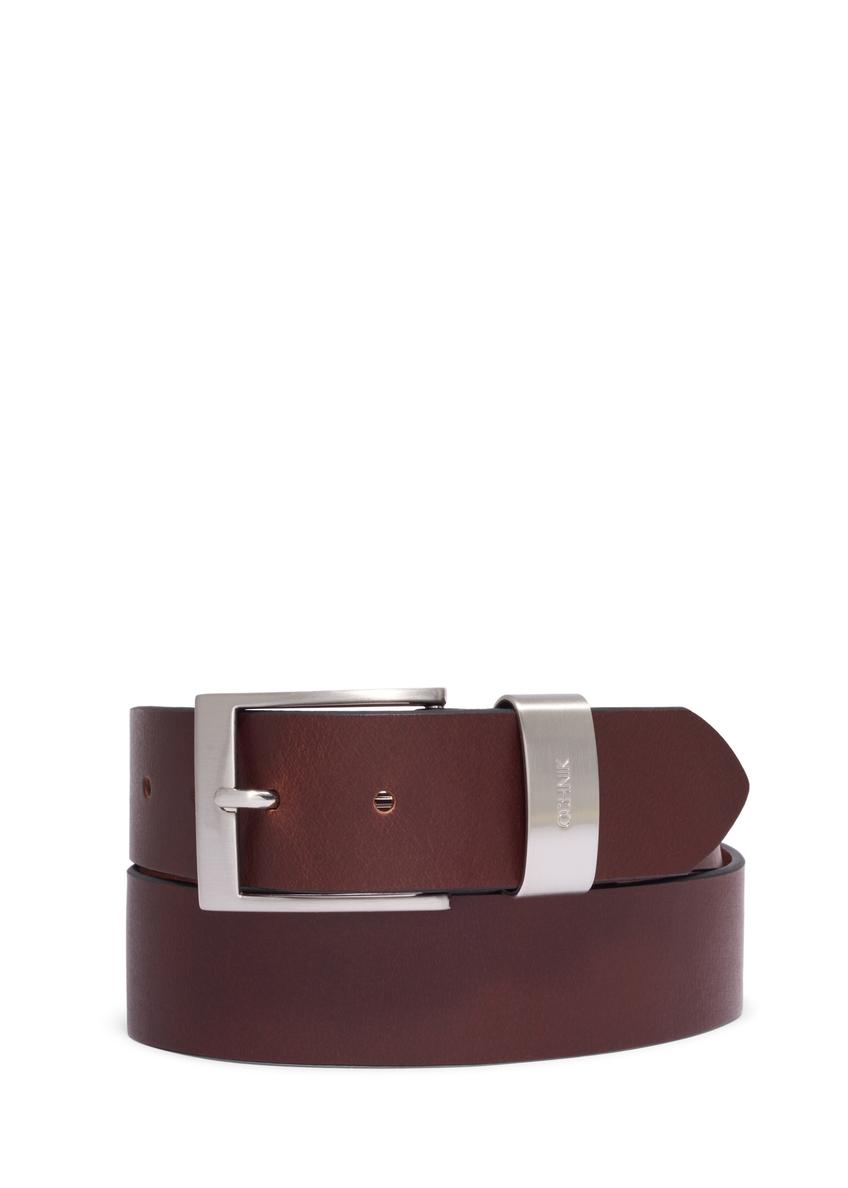 Men's smooth brown leather belt PASMS-0163A-1H(Z26), front view on a white background.