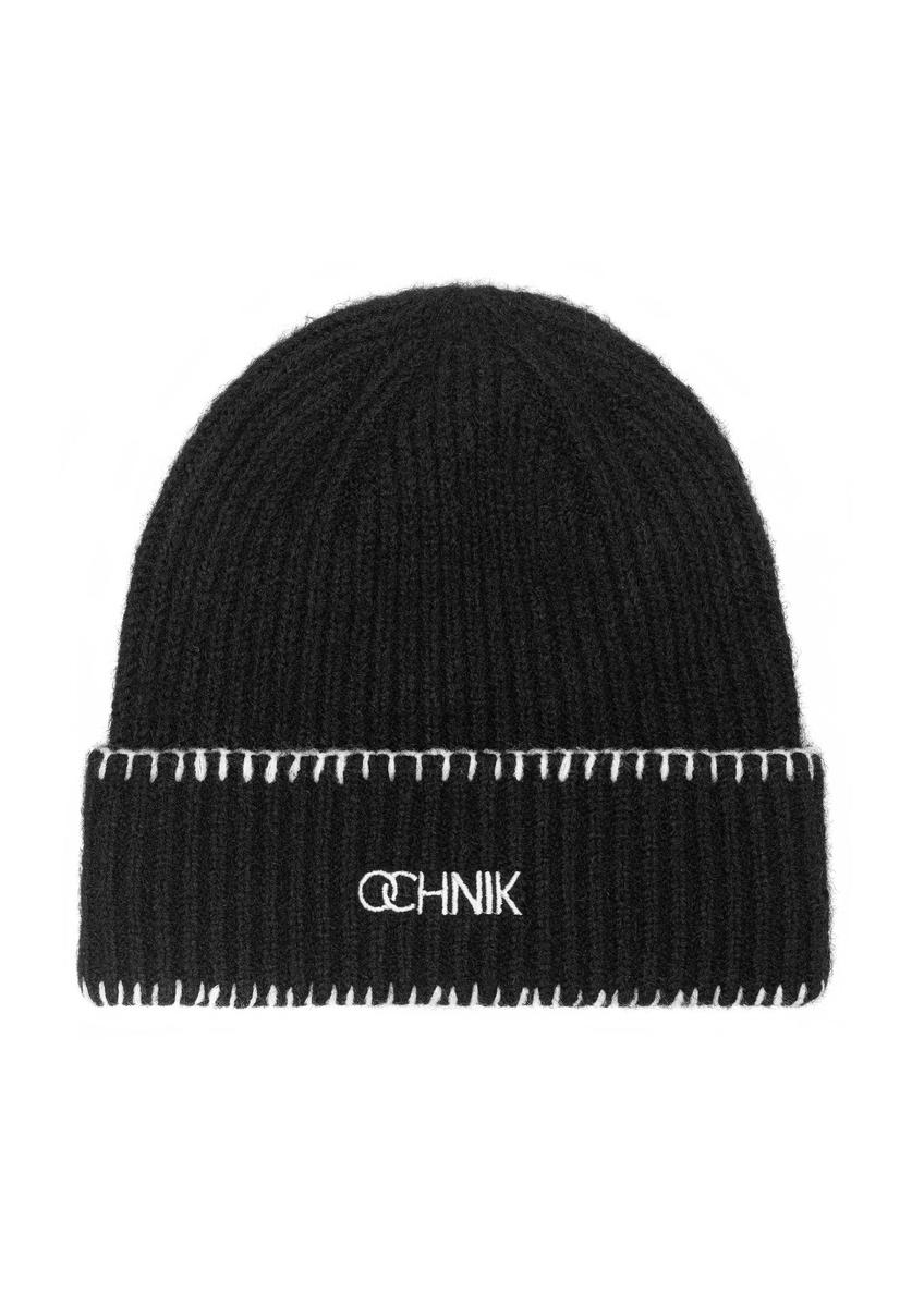 Black women's winter hat with logo CZADT-0183-99(Z24)24)