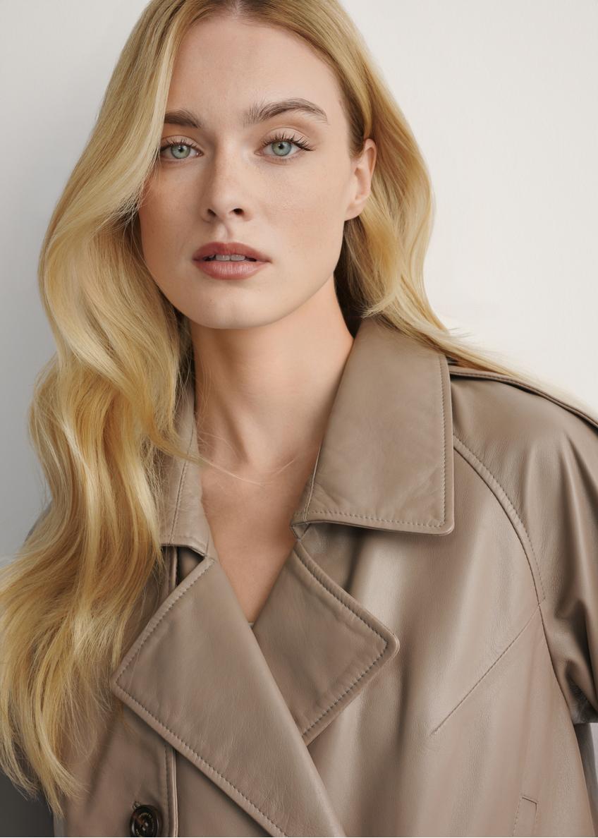 Beige oversize women's leather short jacket KURDS-0511A-1K(W26)