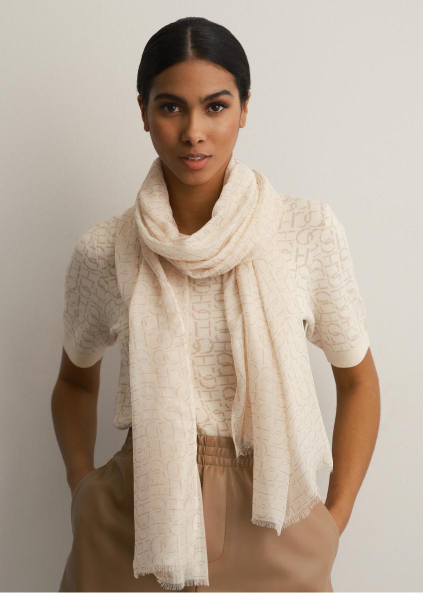 Beige women's scarf with monogram SZADT-0156-80(W24)-01