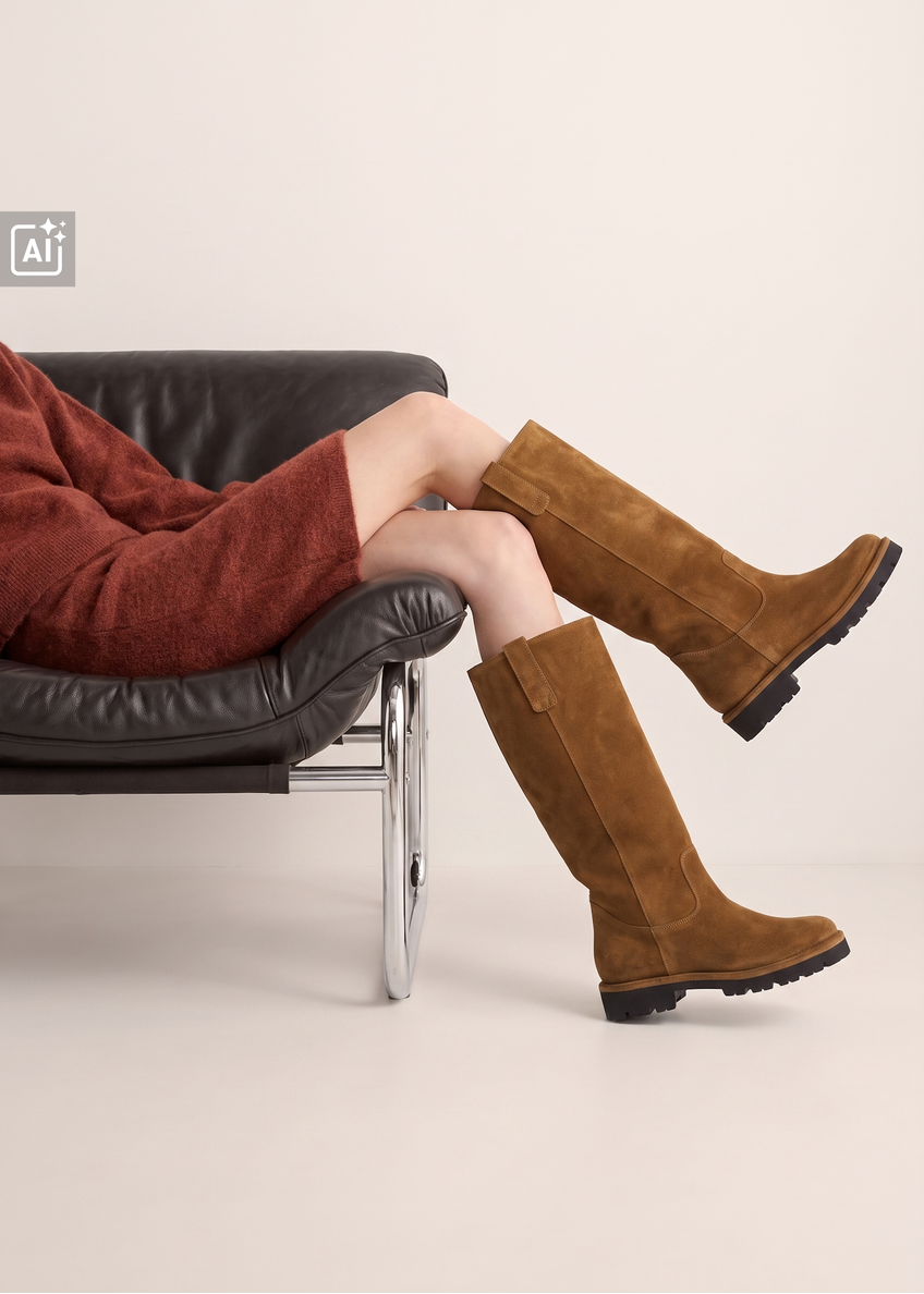 Women's suede boots in cognac color BUTYD-1357-1F(Z26)
