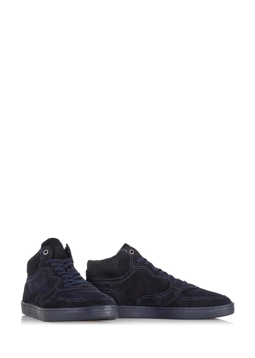 Men's navy blue leather sneakers BUTYM-0446-69(Z23)