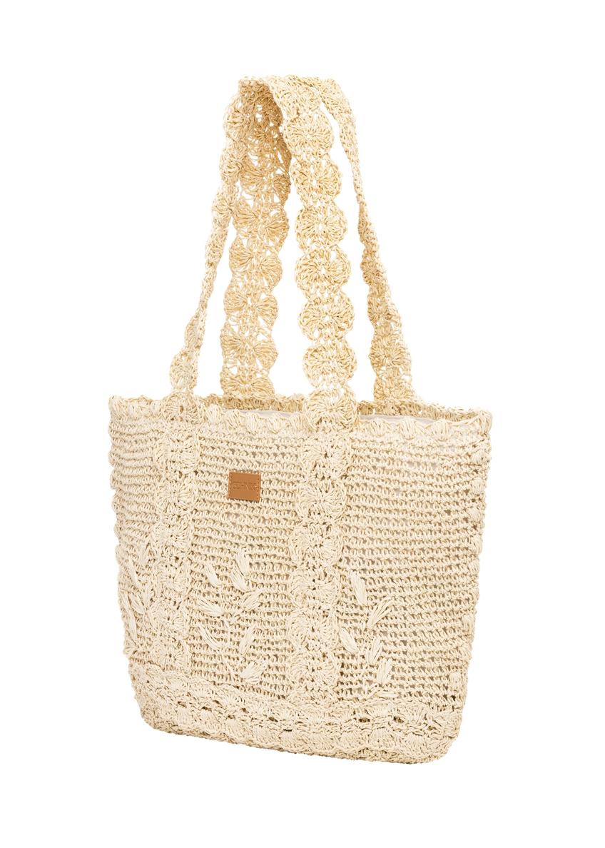 Light beige straw shopper bag TOREC-1222-1E(W26)