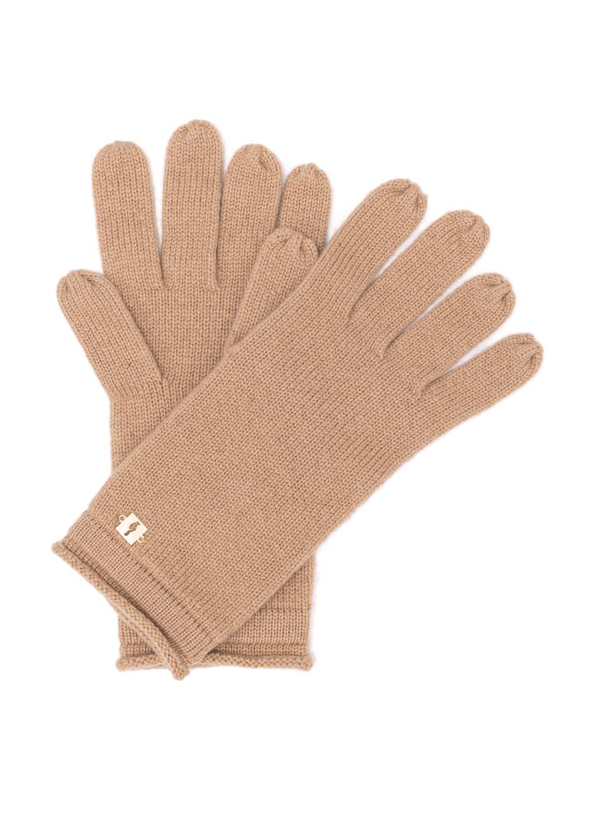 Beige cashmere women's gloves REKDT-0020-81(Z25), front product view on white background.