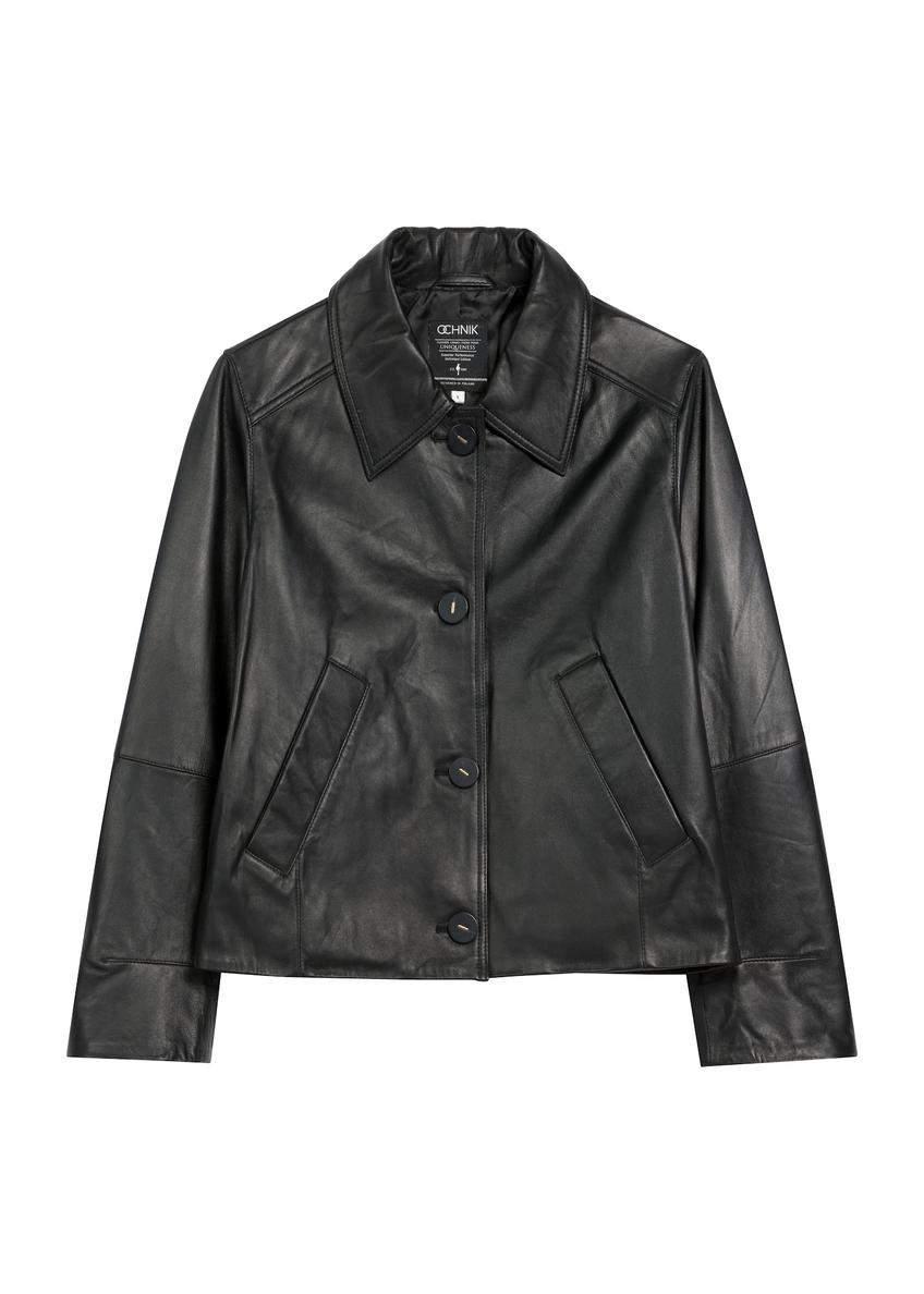 Women's leather button jacket KURDS-0578-3184(W25), front product view on white background.