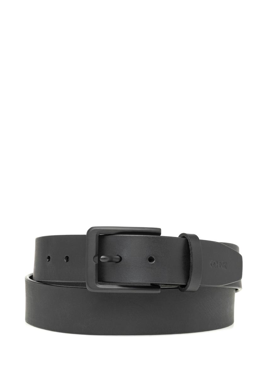 Men's black leather belt PASMS-0279-99(W26) - front product view, on white background.