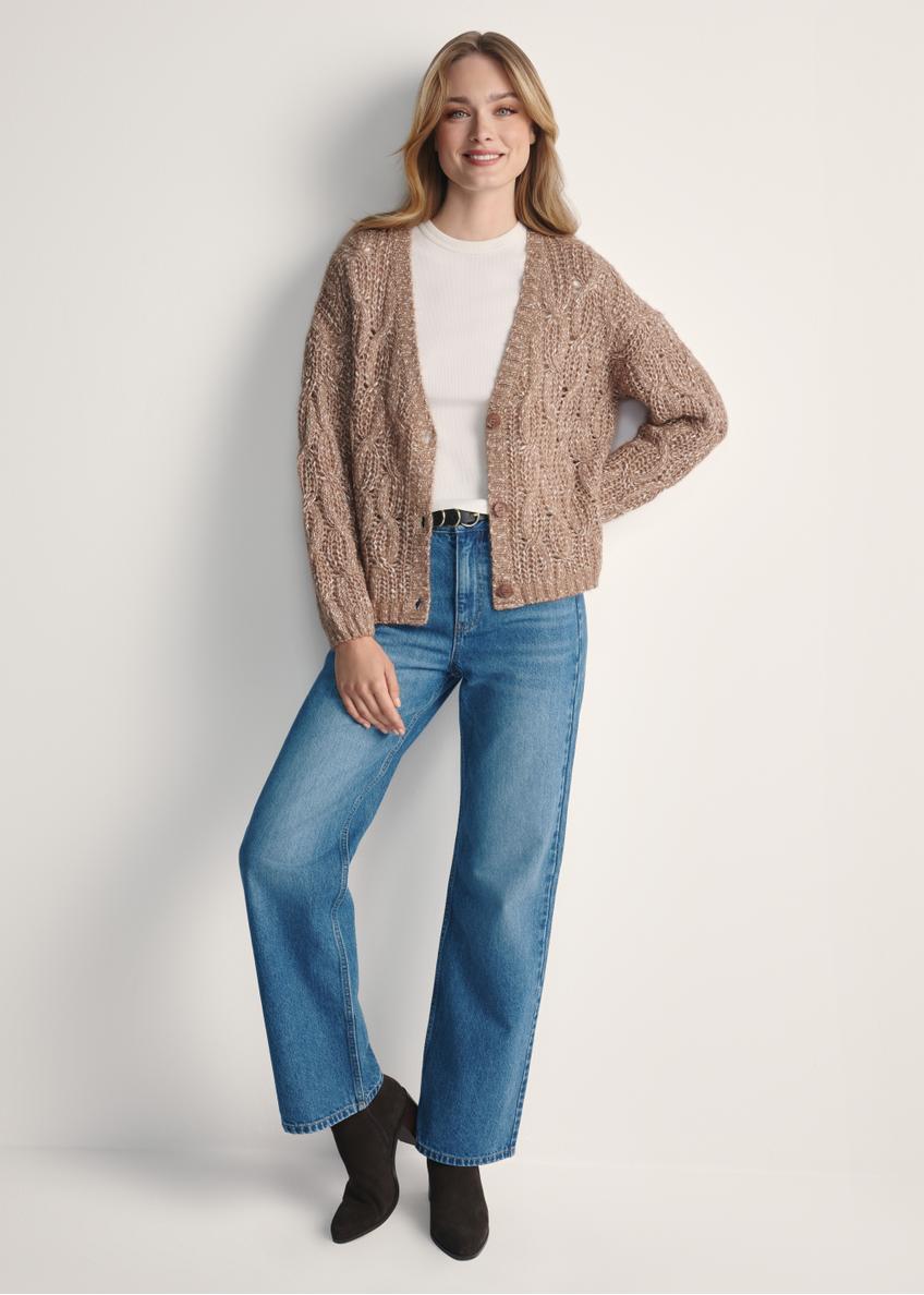 Women's blue denim pants JEADT-0012-61(Z25), front view of the product on the model. Full body visible.