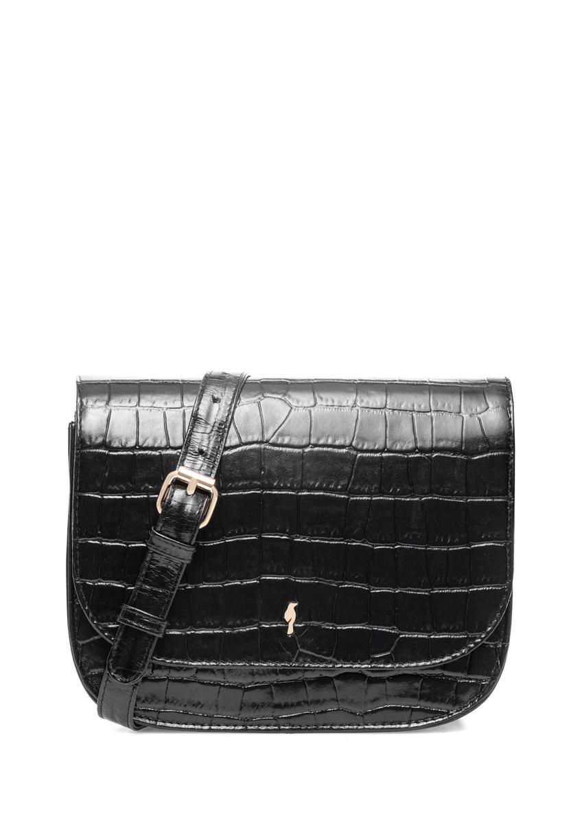 Leather black women's croco handbag TORES-1129E-99(Z25), front product view on white background.
