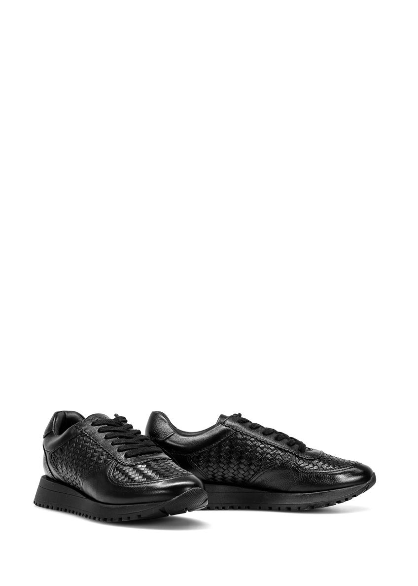 Black leather sports shoes with braid BUTYD-1156-98(W25)