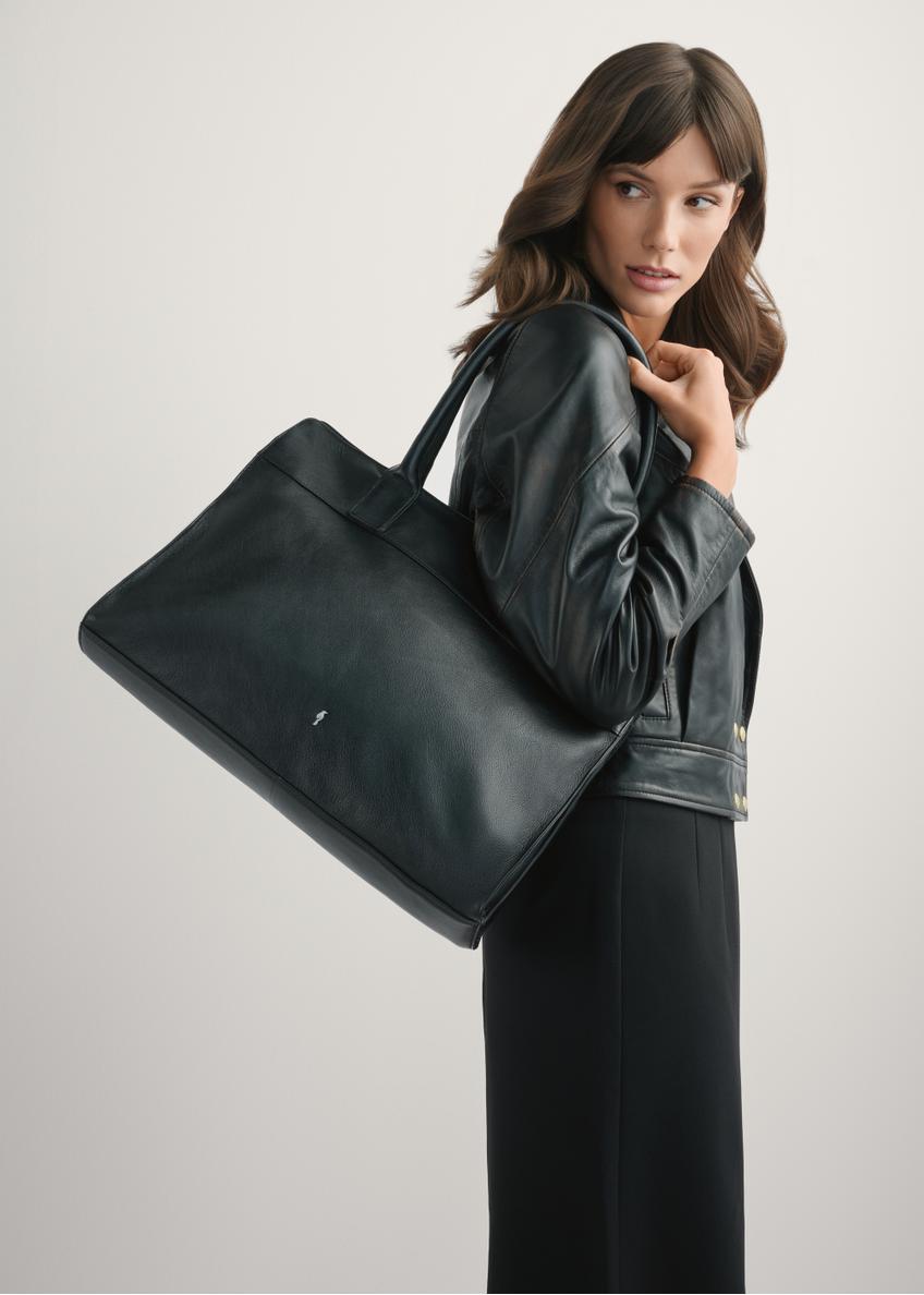 Black large leather shopper bag TORES-1237-99(W26)