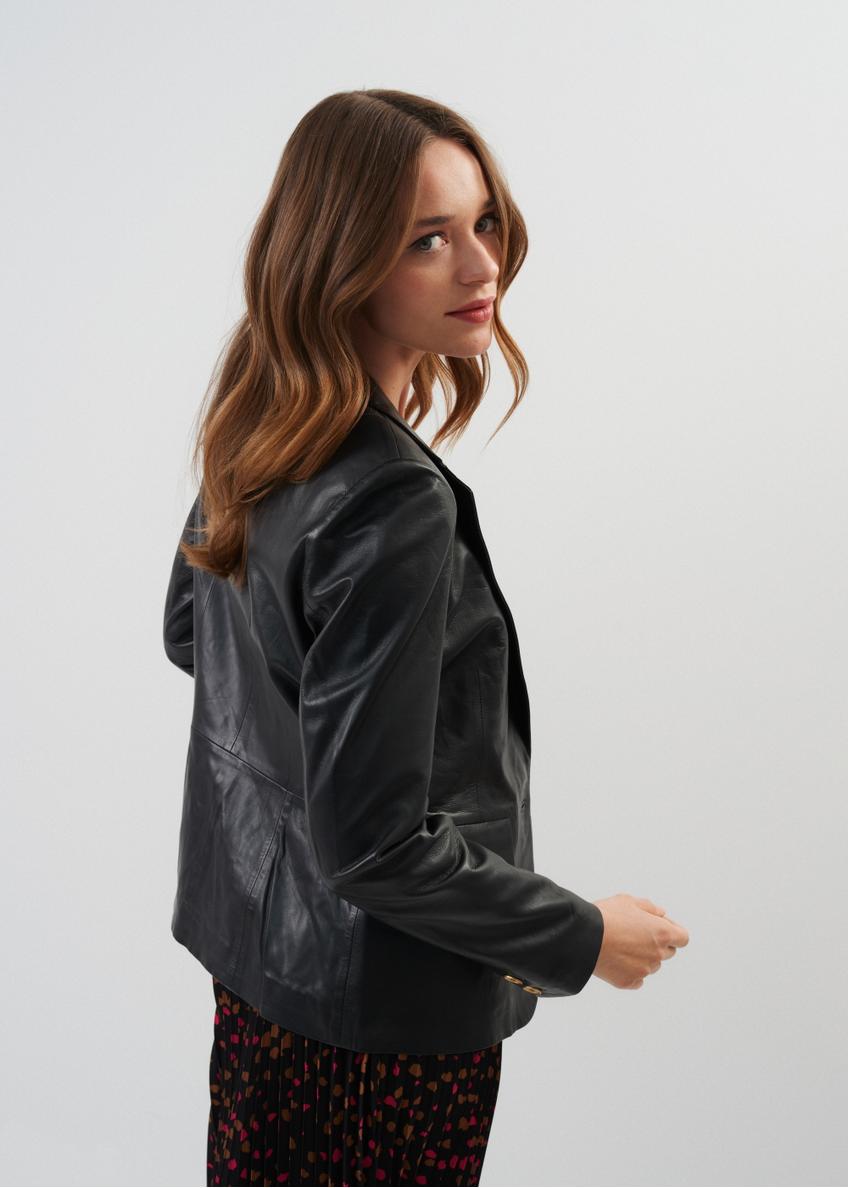 Women's black leather jacket KURDS-0445-5344(W24)