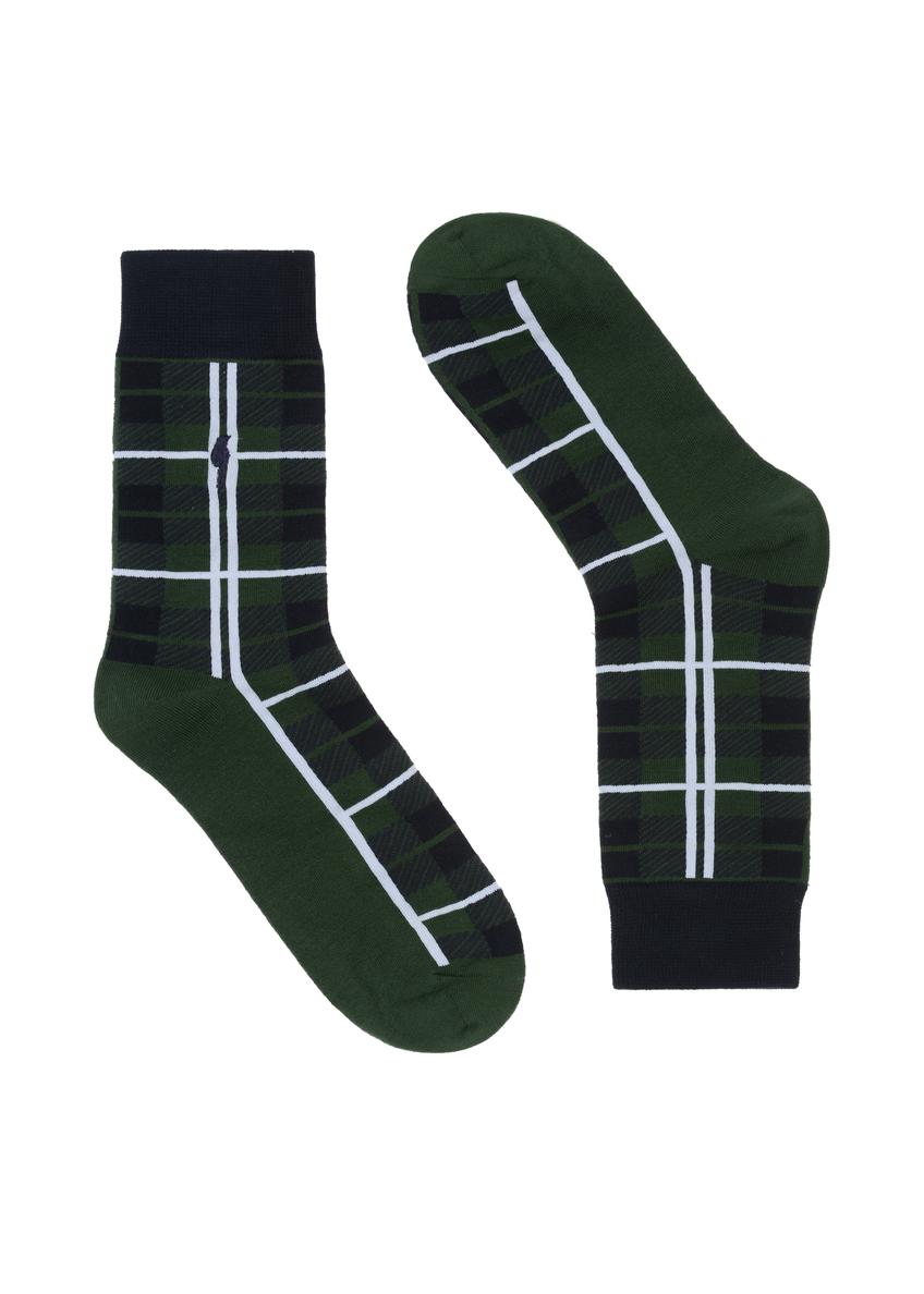 Green checkered men's socks SKAMT-0168-69((Z24)-01