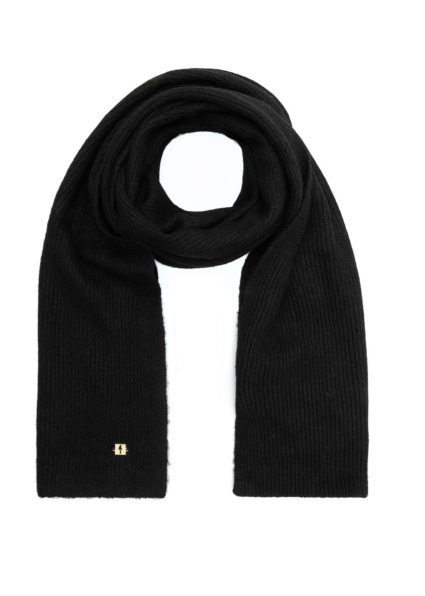 Black women's winter scarf SZADT-0202-99(Z25), product view from the front on a white background.