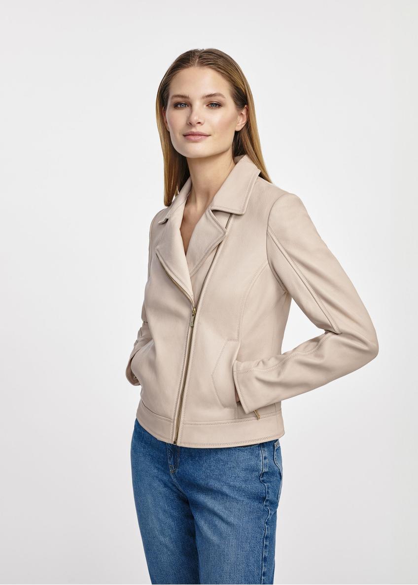 Beige leather biker jacket for women KURDS-0539-2850(W25)-03