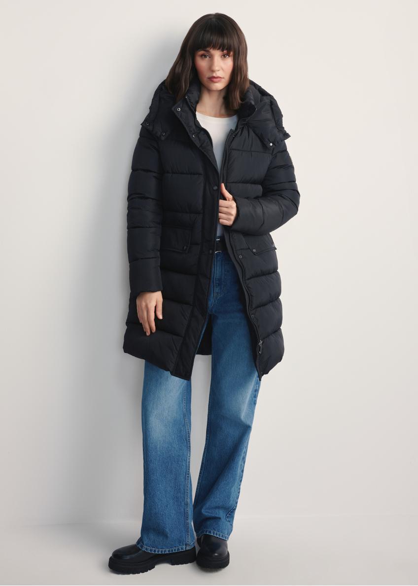 Women's black winter jacket KURDT-0600-99(Z25) - front view of the product on a model against a white background. Full body visible.