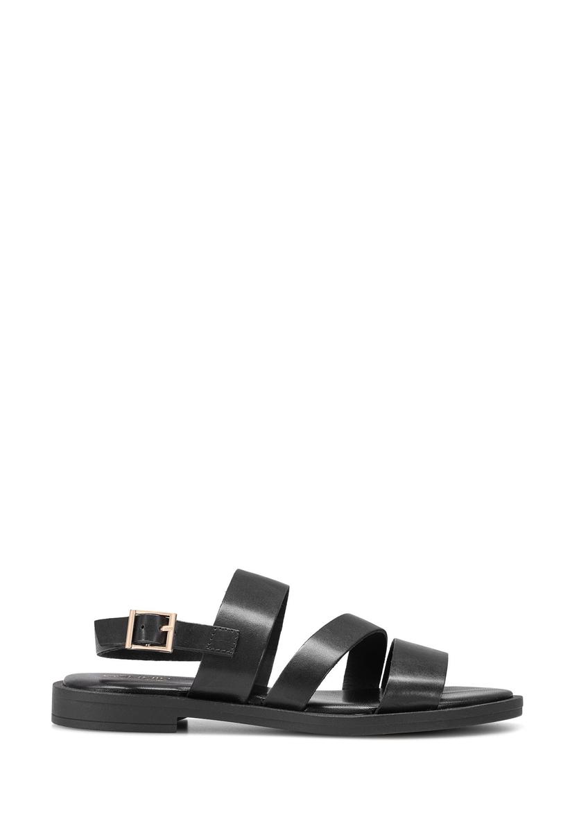 Women's leather sandals in black BUTYD-1152-99(W26), side view of the product on a white background.