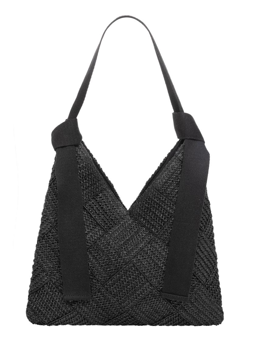 Black women's handbag made of natural fiber TOREC-1039-99(W26), front product view on white background.