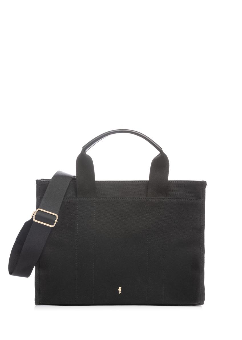 Black cotton women's handbag TOREN-0332-99(W26), front product view on white background.