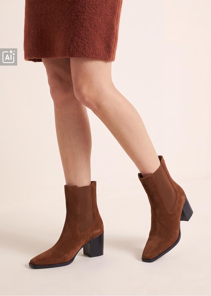 Light brown suede Chelsea boots with a block heel BUTYD-1352-1G(Z26)