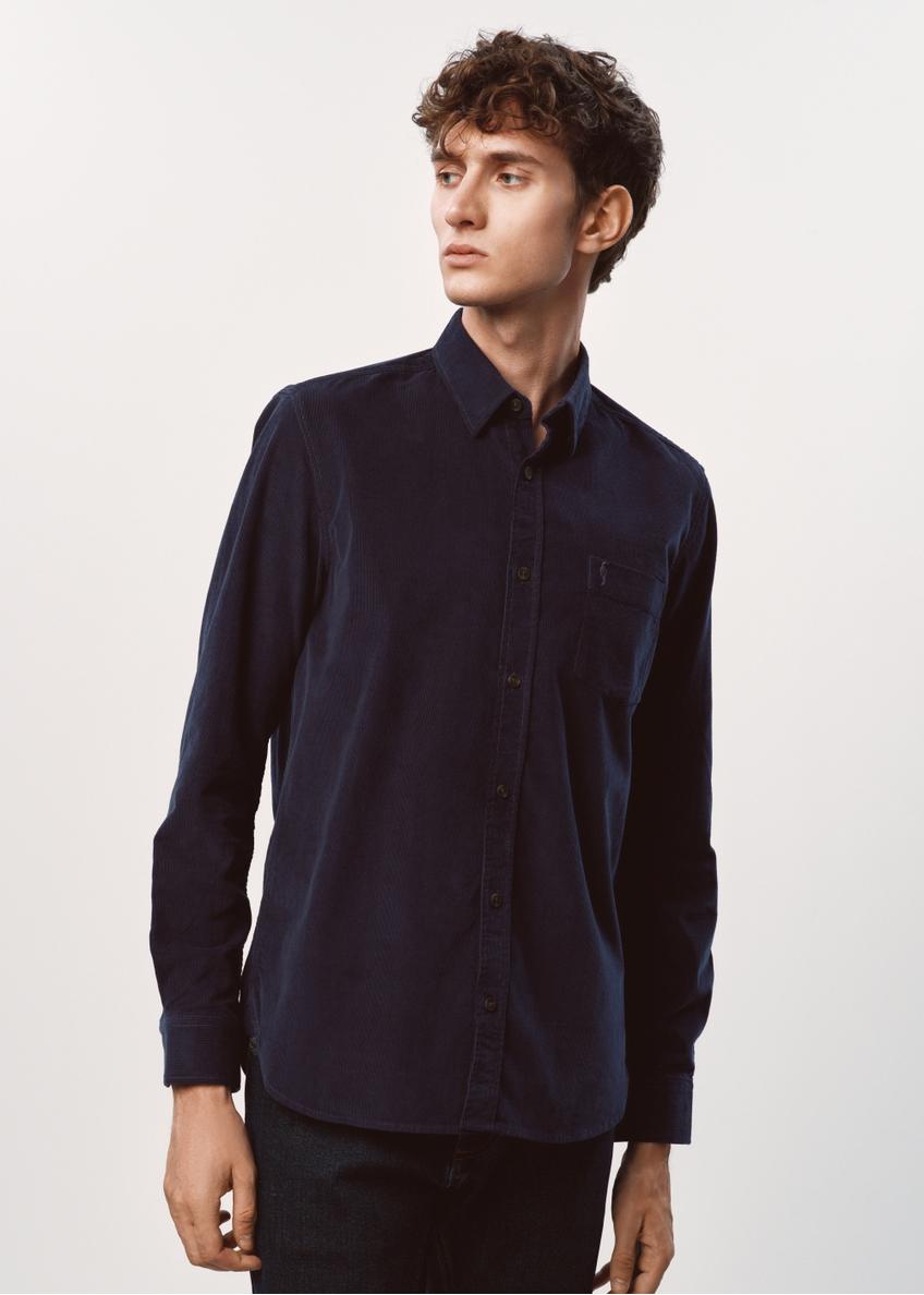 Navy blue men's corduroy shirt KOSMT-0318-69(Z23)-01