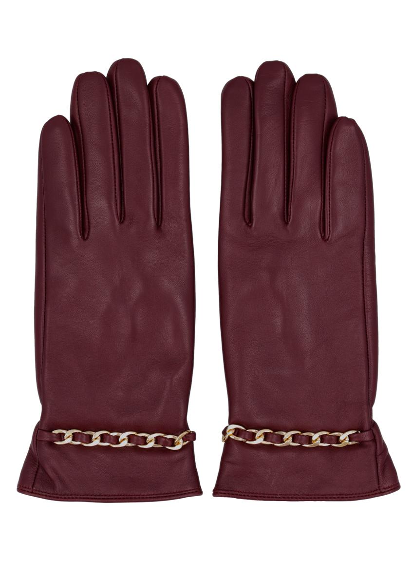 Burgundy women's leather gloves REKDS-0090-4D(Z26)