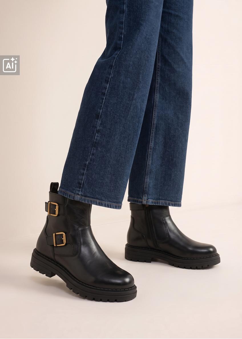 Women's leather ankle boots in black BUTYD-1280-99(Z26)