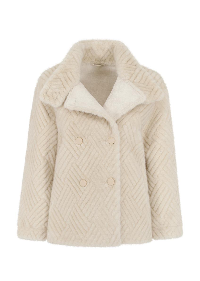 Beige short women's fur coat FUTDP-0032-81(Z24)